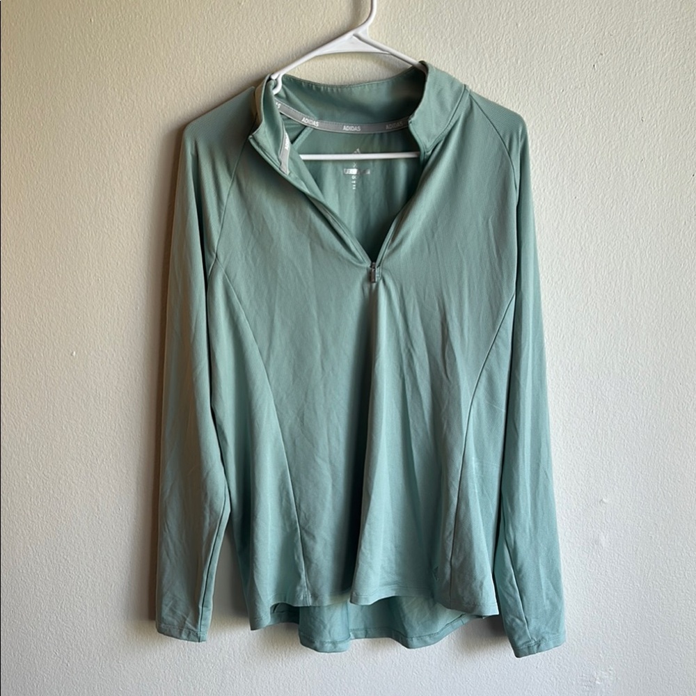 NWOT Adidas light teal Long Sleeve Polo Tee Relaxed Fit